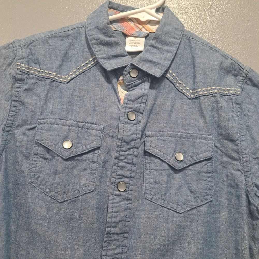 Gymboree‎ Boys Blue Chambray Western Snap Shirt Horse Embroidery Size 8
